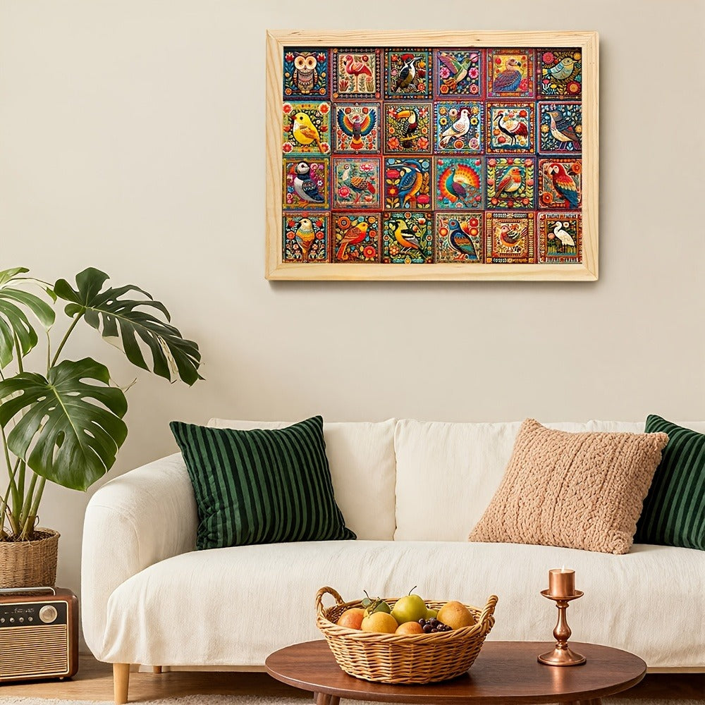 1000 Piece Bird Puzzle for Adults Bird Crochet Design – Challenging Animal Jigsaw with Letters on Back, Family Game Night Home Decoration Wall Art, Birthday Christmas Gift for Bird Lovers Men & Women