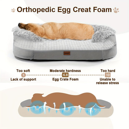 Orthopedic Dog Bed Egg Foam Ultra Soft Washable Cover for Large Medium Small Dogs Aging Pets Rectangle Semicircle Anti-Slip Joint Relief Pet Bed