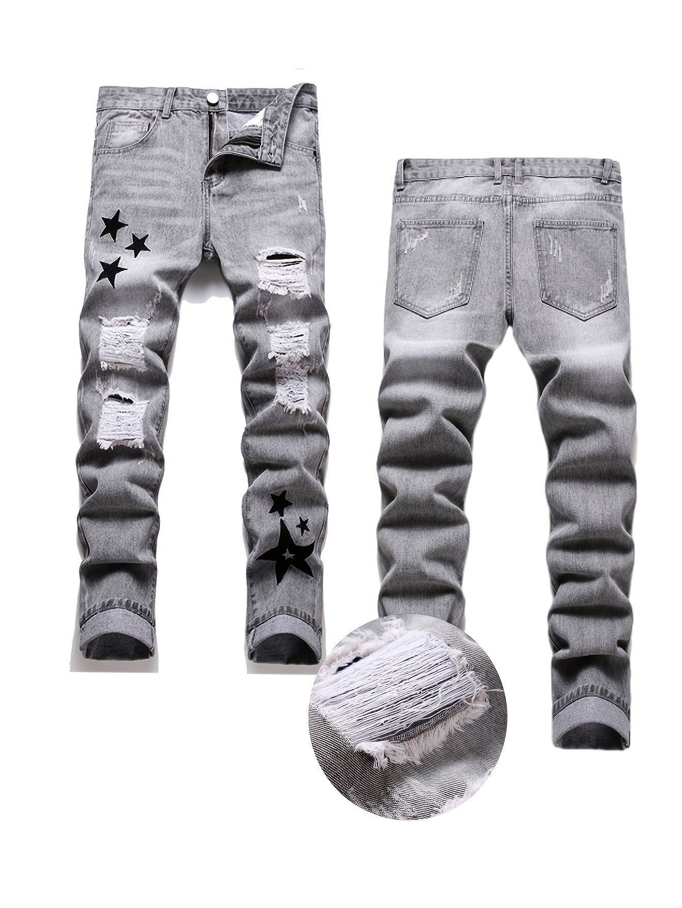 Teen Straight Leg Ripped Jeans - Multicolor Washed Denim