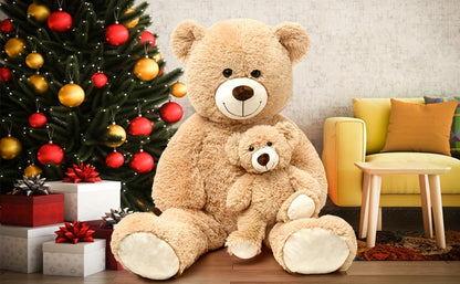 Mommy and Baby Teddy Bear Set – Giant Light Brown Plush Stuffed Animal Duo Heartwarming Gift for Kids Girlfriend Mom, Mother's Day Valentine's Day Christmas Baby Shower Birthday