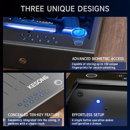 Gun Safe for Pistols – Fingerprint Quick Access Handgun Safe with LCD Display, Full Digital Keypad | Biometric Pistol Safe for Nightstand, Bedside & Car | Secure Home Firearm Storage