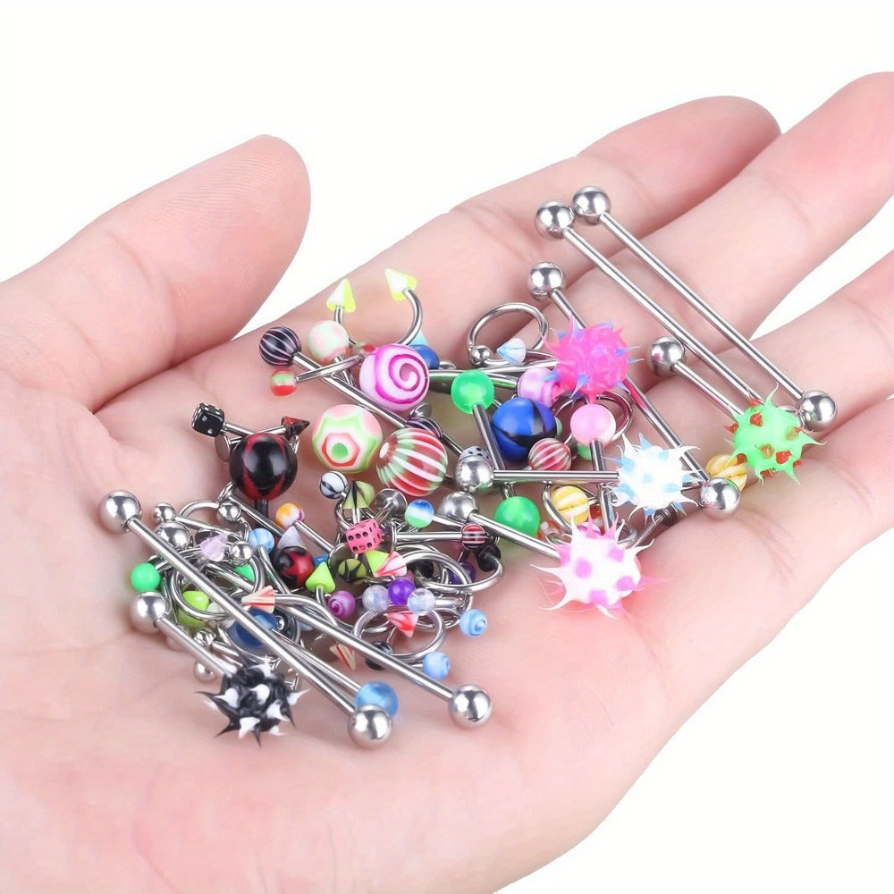 Body Piercing Jewelry Set 116pcs Stainless Steel – 14G 16G Mix BCR CBR Labret Lip Rings, Cartilage Daith Earrings, Nose Septum & Belly Studs