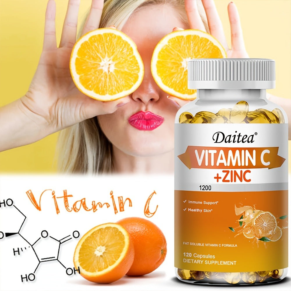 Vitamin C with Zinc Supplement 1200mg Vitamin C & 20mg Zinc — Immune Support, Antioxidant Defense, Collagen & Skin Health, 120 Softgels Daily Formula for Women & Men