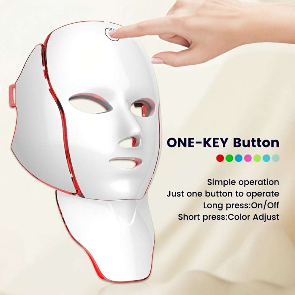 7-Color LED Light Therapy Facial Mask Device – Skincare Beauty Tool for Face & Neck, USB Rechargeable, Anti-Aging Red Light, Acne Blue Light, Skin Rejuvenation Gift