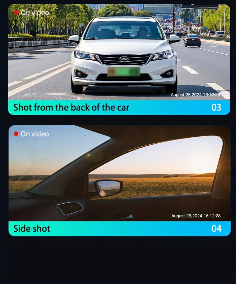 360° Panoramic Dash Cam 3 & 4 Lens 1080P HD Front + 720P Rear Left Right, Quad-Split Screen, HD Night Vision WDR G-Sensor Loop Recording, Full Coverage Car Camera, 32GB/64GB SD Card Options