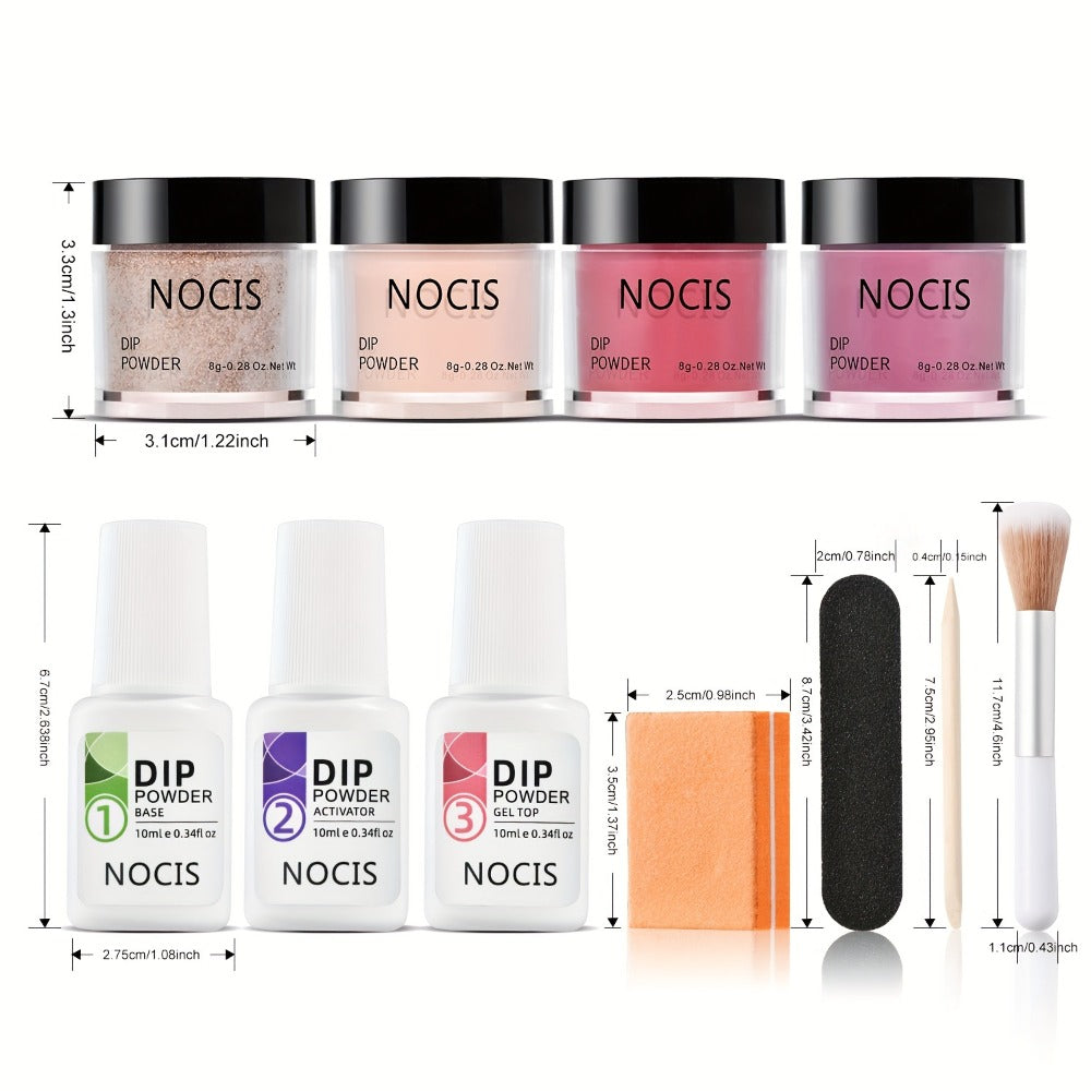 Brown Nude Glitter Dip Powder Kit 11Pcs No Odor — Neutral Skin Tone Beginner Friendly French Nail Art Manicure Gift Set for Women No Lamp Needed