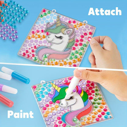 Suncatcher Painting Kit 4pcs for Kids – 2-in-1 Window Art with Gem Stickers & Paint Pens, Butterfly Unicorn Rainbow Sun Designs, Arts Crafts Activity for Girls Boys Ages 6+ Birthday Christmas Gift