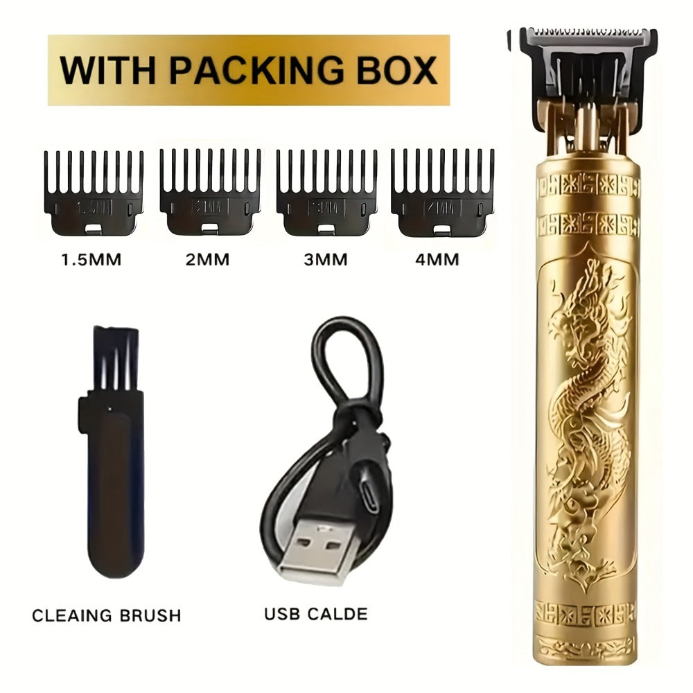 Retro T-Blade Wireless Hair Clipper for Men — Vintage Design Electric Trimmer Set with LED Display USB Charging Multiple Accessories, T9 T10 Models Bronze Gold Black, Grooming Gift for Him