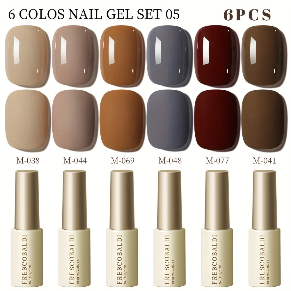 Solid Color Gel Nail Polish Set 6pcs Self-Leveling Soak-Off UV LED High Gloss Chip-Resistant – Popular Salon Shades for Daily Manicure, 8 Color Palettes Available, Nail Art Gift for Women
