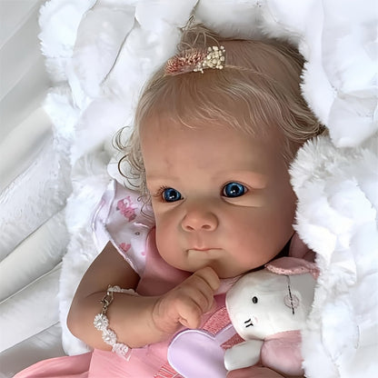 Realistic Reborn Baby Doll 22 Inch Full Vinyl Body Hand-Rooted Hair Open Eyes Lifelike Newborn Girl with Visible Veins Capillaries Detailed Nails – Collectible Photography Prop Baby Shower Gift for Collectors