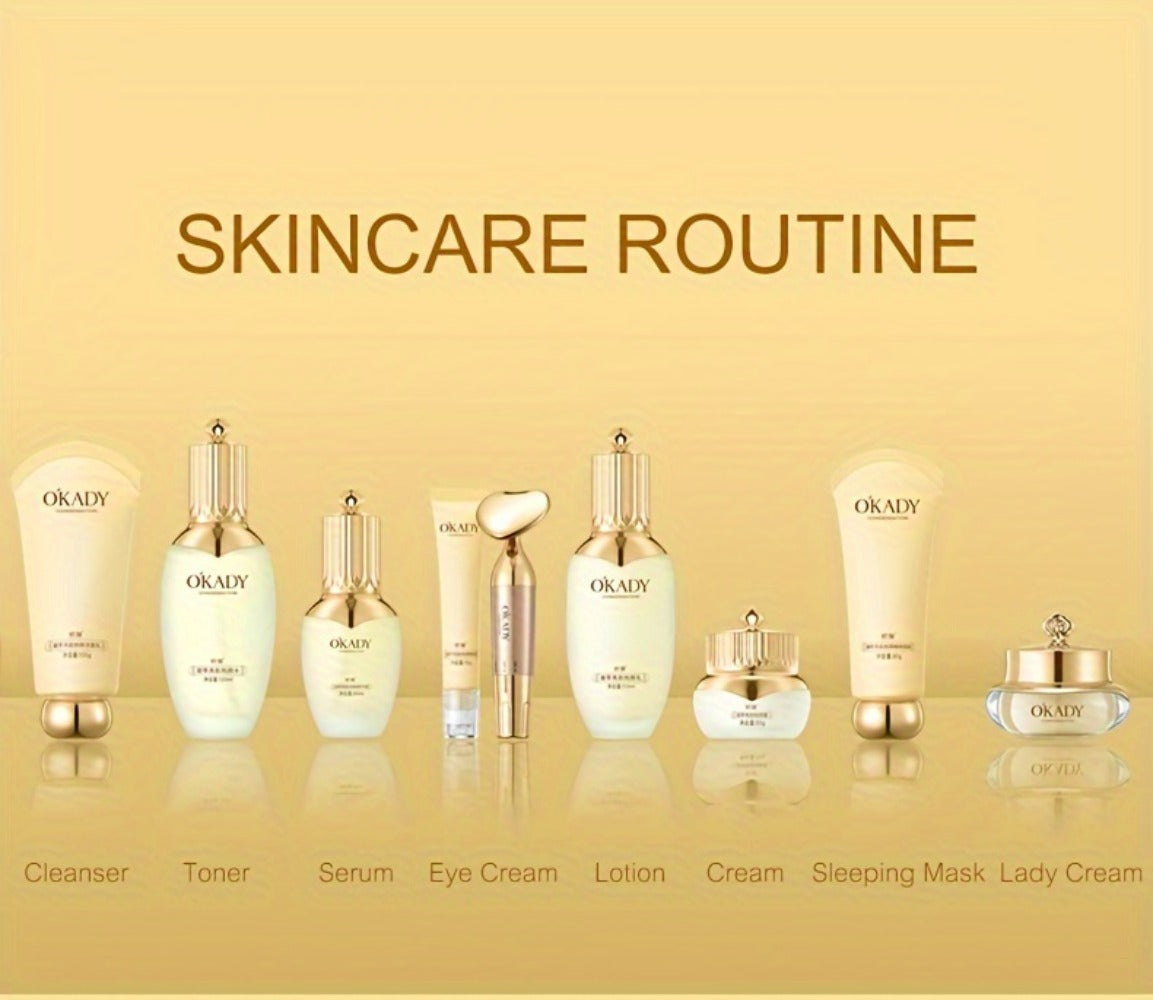 Ginseng Skincare Set 9-Piece Gift for Women Anti-Aging Alcohol-Free Hypoallergenic Facial Kit OKADY Complete Skincare Routine Mom Girlfriend Birthday Holiday