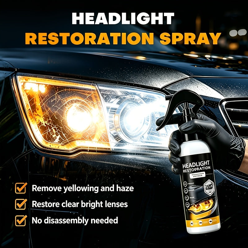 Headlight Restoration Kit With Applicator Sponge, Mild Non-Streaky Surface Care Fluid, Gentle Buffing Brightens Dull Hazy Yellow Headlight Lenses, Quick Simple Vehicle Lamp Upkeep For Daily Use