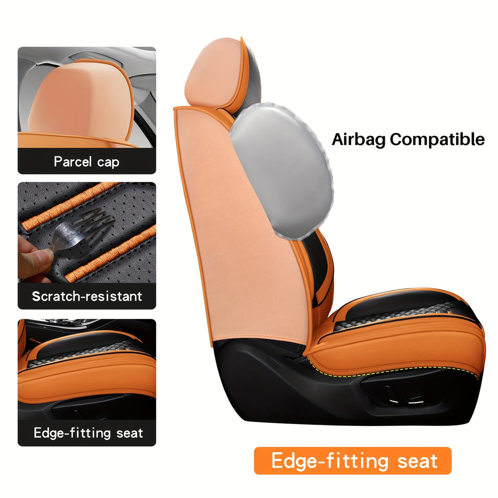 5-Seat Nappa Leather Breathable Perforated Air Hole Universal Car Seat Covers Full Set Full Surrounding Front Back Side Cushion Protector Fit for Most Cars SUV Truck Sedan