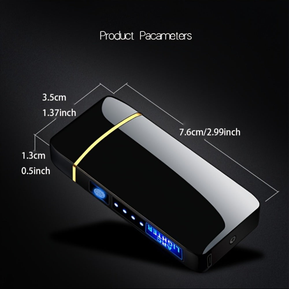 Electric Plasma Lighter USB Rechargeable – Windproof Dual Arc, LED Power Display, Touch Induction | Compact Metal Design for Outdoor Camping, Hiking & Survival | 2 Colors & 6 Styles