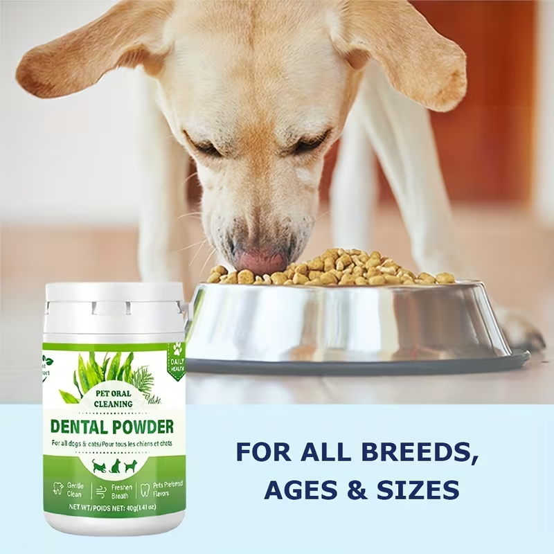 Pet Dental Powder for Dogs & Cats – Yolk Flavor Oral Care Teeth Cleaning Powder, Freshens Breath & Supports Gum Health Between Brushings, 40g