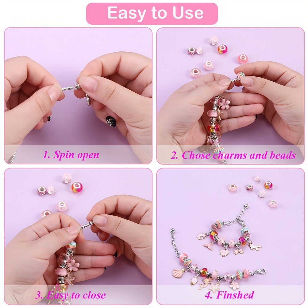 Bracelet Making Kit for Girls & Women – DIY Unicorn Mermaid Jewelry Craft Set with Portable Jewelry Box, Handmade Beaded Bracelet, Birthday Christmas Valentine's Day Graduation Gift