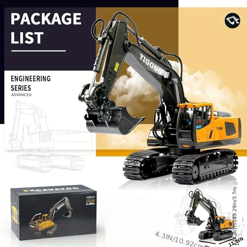 Remote Control Excavator Toy Set for Kids with Metal Shovel Bucket LED Lights & 1200mAh Rechargeable Battery – 2.4GHz RC Construction Vehicle for Boys Ages 6+, Birthday Christmas Gift, Multi-Vehicle Options