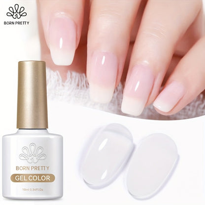 Jelly Gel Nail Polish Translucent 10ml – Glass Nail Look, 30-Day Soak-Off Semi-Permanent UV LED, Milky White Snow Glitter Pink Nude Shades, Buildable Salon Quality for Women