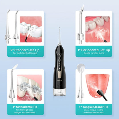 Rechargeable Oral Irrigator Cordless Water Flosser — 300ml Tank, Deep Gum & Teeth Cleaning, Quiet Operation, Travel-Ready Portable Design, Gold Accent Colors Black White Pink, Gift for Women
