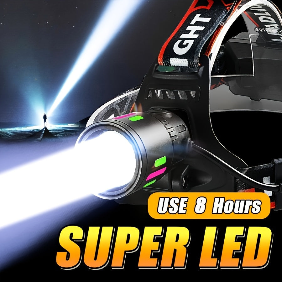 Rechargeable LED Headlamp, Ultra Bright 3-Mode Head Torch with Motion Sensor, Waterproof Headlight for Camping, Running, Fishing, Rock Climbing & Emergency Use
