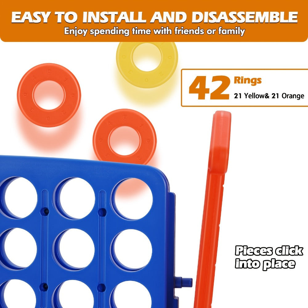 Giant Connect Four Game Adjustable Height 2.6-3.2 Ft – Extra Large Outdoor Lawn Game Board with Quick-Release Slider & Storage Bag for Family Parties, Kids & Adults, Indoor Outdoor Fun