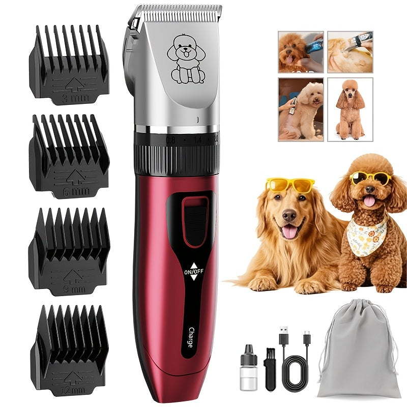 Dog Grooming Kit USB Rechargeable Electric Clippers Ceramic Blade Pet Hair Trimmer with Brush Comb Set for Cats Dogs Golden Red Grey Beauty Sets
