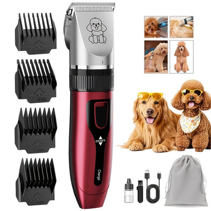 Dog Grooming Kit USB Rechargeable Electric Clippers Ceramic Blade Pet Hair Trimmer with Brush Comb Set for Cats Dogs Golden Red Grey Beauty Sets
