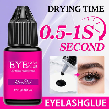 2-Pack Strong Hold Lash Extension Glue — Ultra Fast Dry 0.5–1s, 6–7 Week Retention, Black Eyelash Adhesive for Beginners & DIY Cluster Home Use, 12ml Each