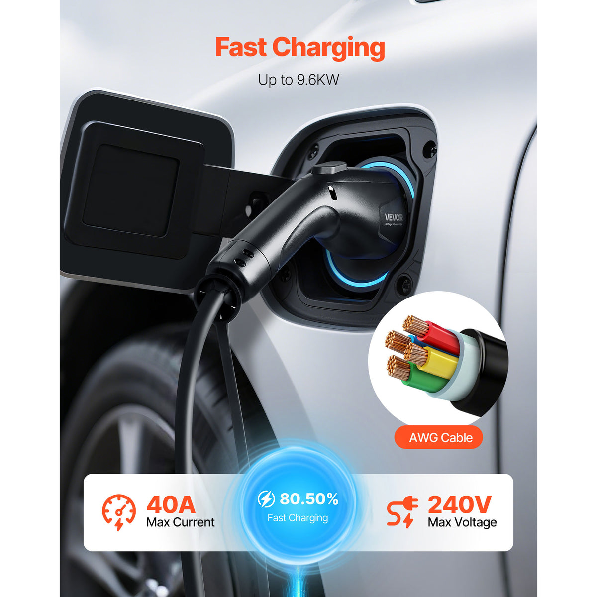 VEVOR EV Charger Extension Cable, 32Amp/40Amp/48Amp 21 ft / 40 ft J1772 Extension Cord Compatible with 120V-240V SAE J1772 Electric Vehicle Chargers, Level 1/Level 2 Heavy Duty Car Charging Cable with Carrying Bag
