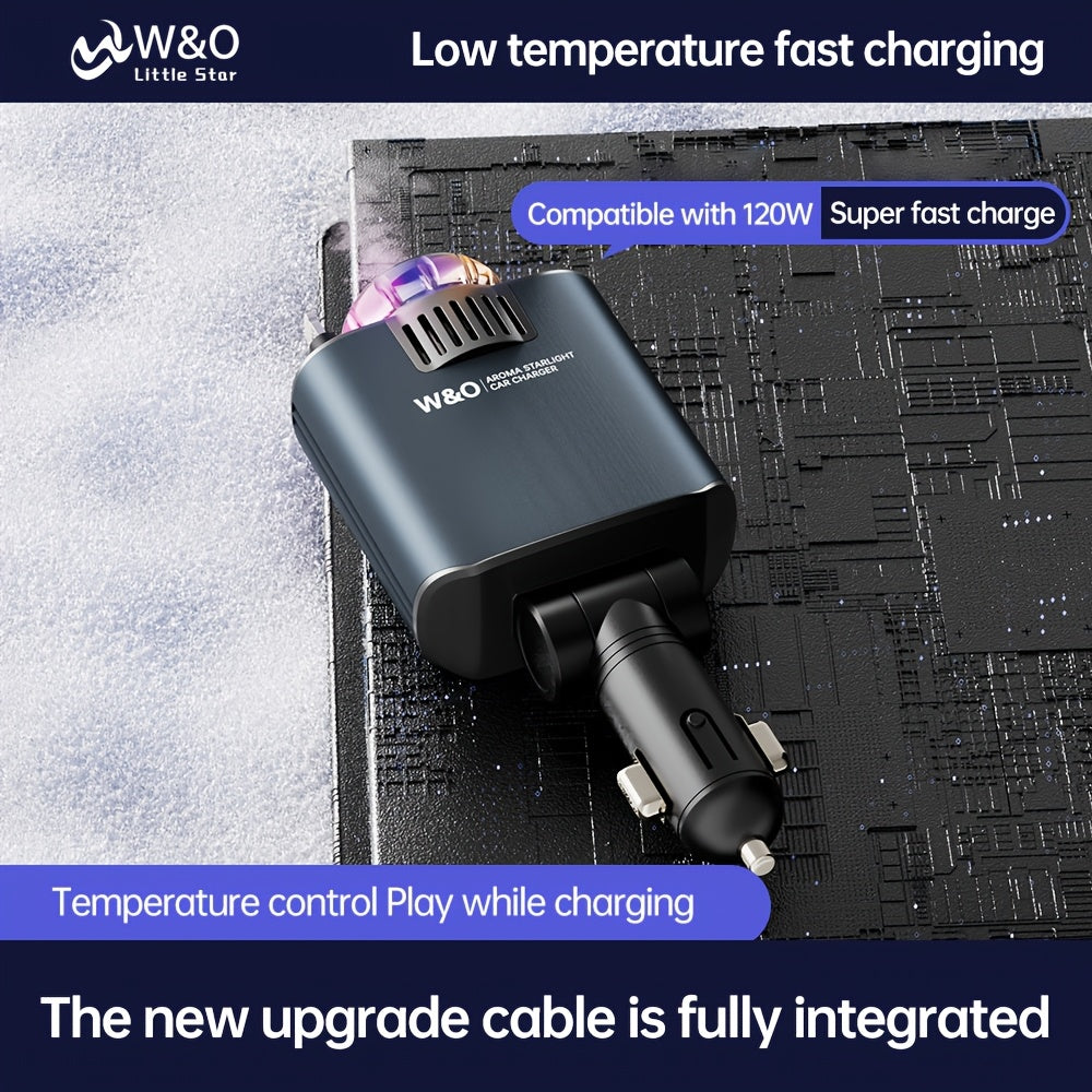 Perfume Is Sold Separately,New Aromatherapy Car Charger,3-in-1 Retractable Car Charger with Starlight Projector, Fast Charging Car Phone Charger with 2.6ft Retractable Cable and USB-C Port, for IPhone17/16 MaxforGalaxy S26/25