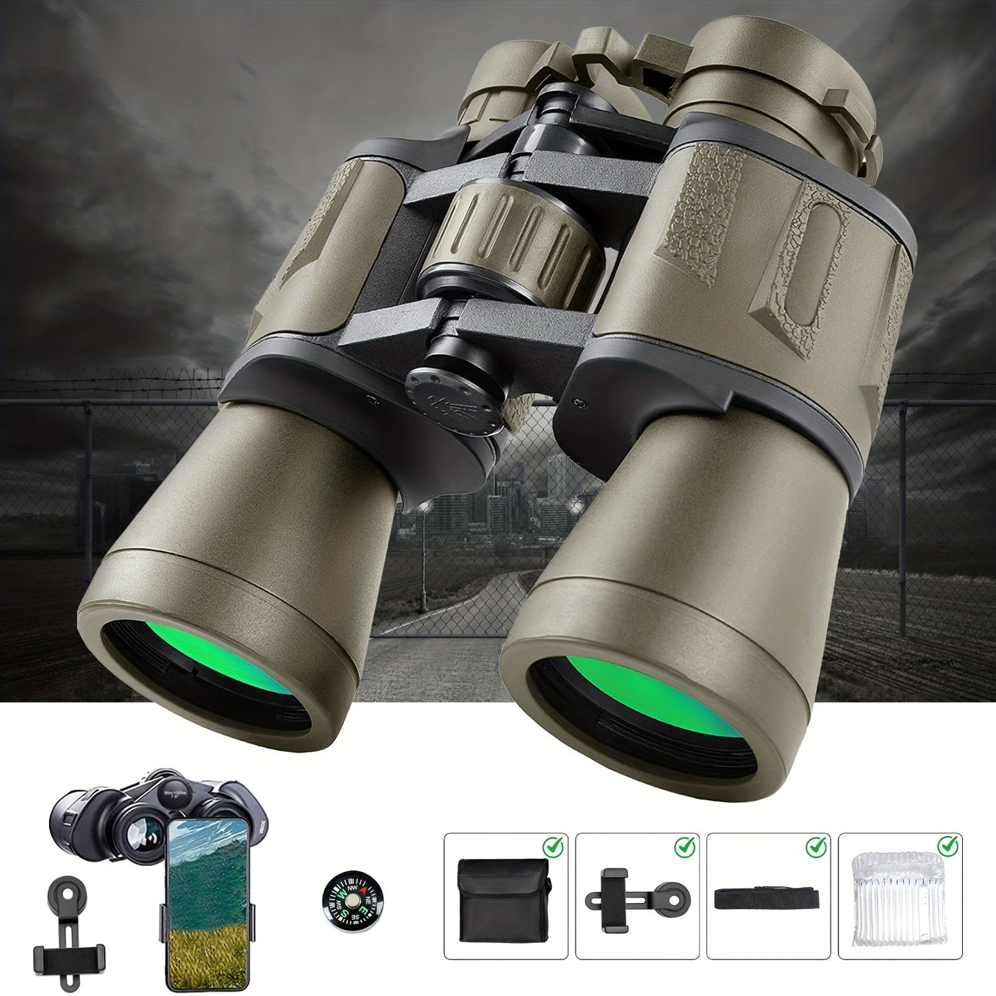 10x50 Binoculars with Phone Adapter – Bird Watching & Travel