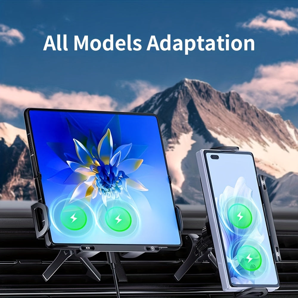 Car Mount with Wireless Fast Charging for iPhone 8/X/11/12/13/14/15 Series, for SamSung Note20/10/9/8 Series, S10/9/8 Series, for Fold 5, Fold 6, W23/W24 - Supports Folding Screens, Wireless Charging Output up to 15W (MAX)