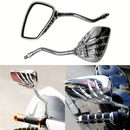 Skull Hand Motorcycle Rearview Mirrors Universal Fit Flat Rectangular Claw Grip Design for Chopper Cruiser Bobber Cafe Racer Bike Side Mirrors Plating Black