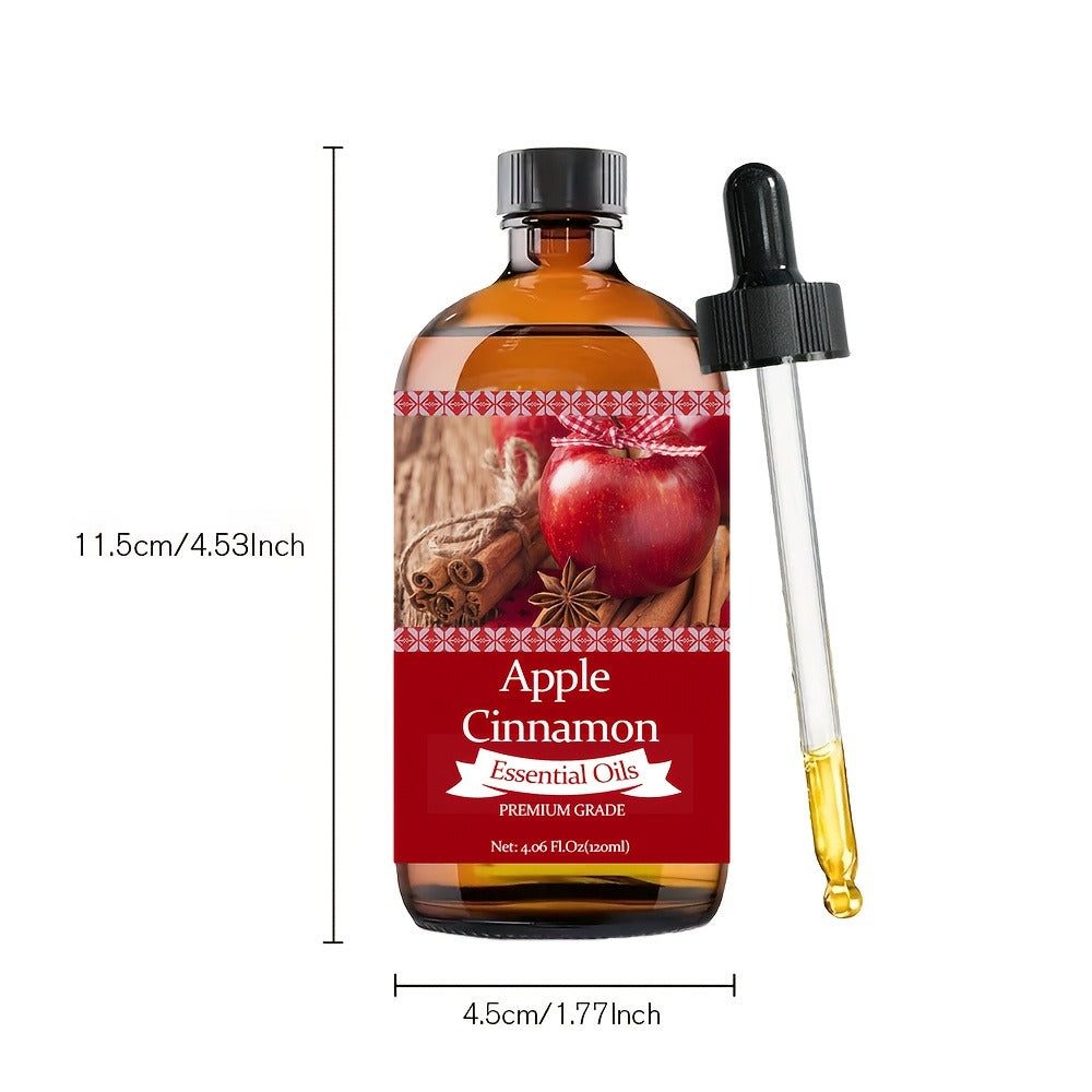 Apple Cinnamon Essential Oil 120ml with Aloe Vera & Jojoba Oil 100% Pure Aromatherapy Moisturizing Perfume Oil for Skin Hair Nail Care Massage Diffuser Gift for Women Men 4.06 Fl.Oz