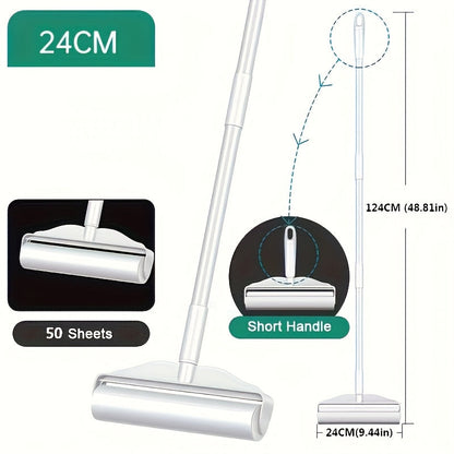 Lint Roller with 49-Inch Extendable Handle for Pet Hair Removal – Reusable Sticky Roller for Sofa, Carpet, Clothes, Floor & Furniture, Tear-Off Design, White
