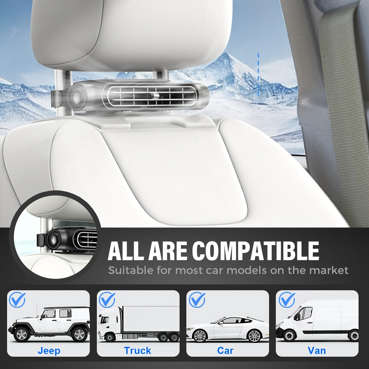No More Sweltering Rides! 2X Faster Cooling! Car USB Fan - Stay Ice Cool in Traffic (Fits ALL Vehicles) Bladeless Car Air Conditioning Fan|3-Speed Silent Cooling, Car Seat Fan, Free USB Charging Cable