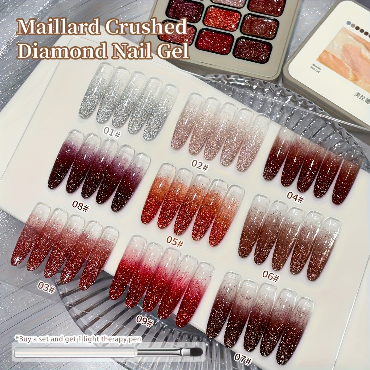 Ombre Gradient Gel Nail Polish Set 9 Colors 9-Grid Mini Collection - Patting Glue Nail Art Long Lasting UV LED Soak Off Multicolor Palette for Salon & Home DIY Manicure Christmas Holiday Gift Women