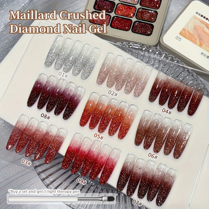 Ombre Gradient Gel Nail Polish Set 9 Colors 9-Grid Mini Collection - Patting Glue Nail Art Long Lasting UV LED Soak Off Multicolor Palette for Salon & Home DIY Manicure Christmas Holiday Gift Women