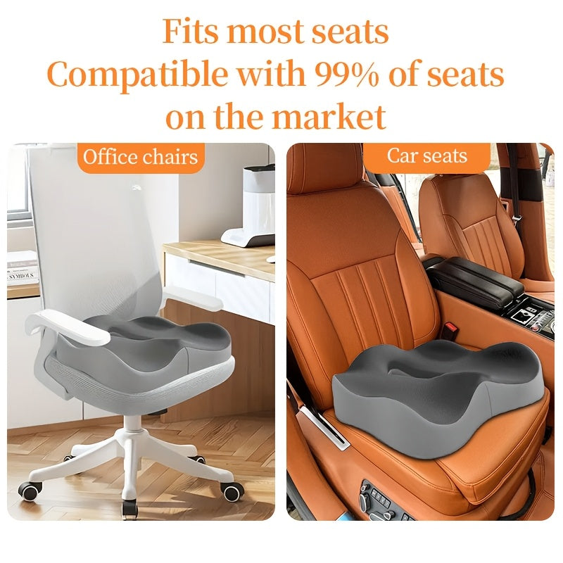 1pc Ergonomic Memory Foam Seat Cushion with Center Groove Design - Pressure Relief & Posture Support, Non-Slip Base, Soft Polyester Cover for Office, Home, Car - White/Black, Seat Cushion for Long Sitting, Posture Improvement, Durable Seating Comfort