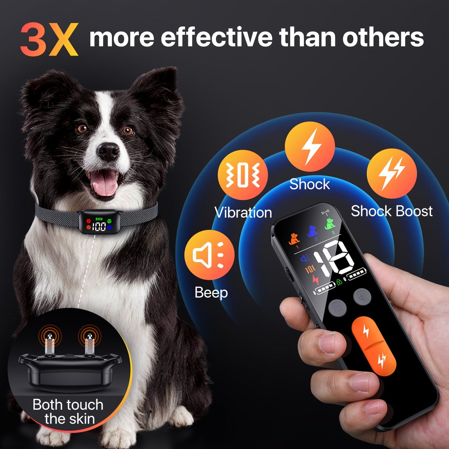 Dog Training Collar with Remote X300 - 4 Modes Shock Vibration Sound Light, Rechargeable E-Collar for Medium Large Dogs 30-120 lbs