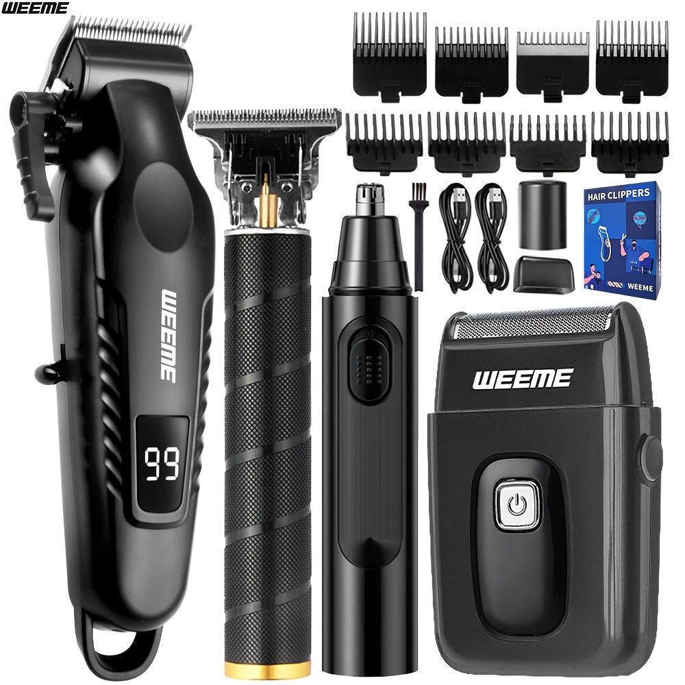 Mens Grooming Kit with Nose Hair Trimmer Electric Shaver WEEME 826 USB Rechargeable LCD Display - Complete Shaving Trimming Set Gift for Dad Brother Son Birthday Holiday
