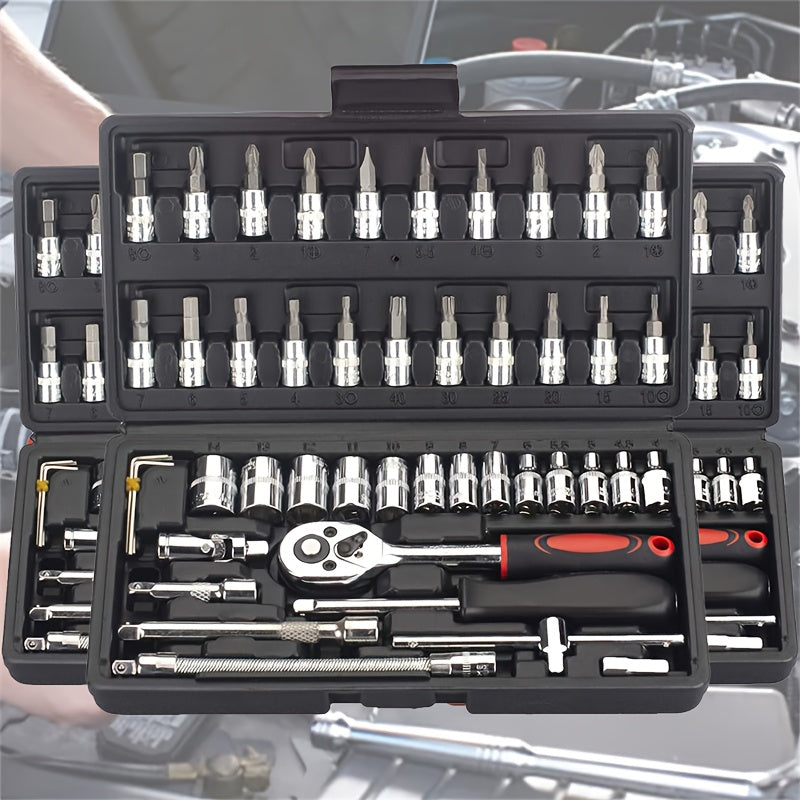 898+1/898/46/45pcs Automotive Repair Tool Kit, Including 1/2-Inch And 1/4-Inch Drive Sockets, Ideal for Enthusiasts And Mechanics, a Perfect Choice for Automotive Repair And Home Projects, And a Perfect Gift for Men