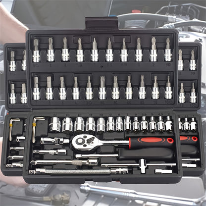 898+1/898/46/45pcs Automotive Repair Tool Kit, Including 1/2-Inch And 1/4-Inch Drive Sockets, Ideal for Enthusiasts And Mechanics, a Perfect Choice for Automotive Repair And Home Projects, And a Perfect Gift for Men