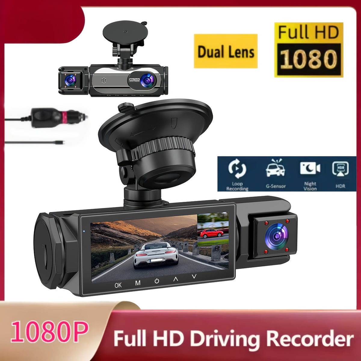 FOXGOD Car Dashboard Camera 360° Panoramic 3/4 Lens Channel 1080P HD Ultimate Safety Dash Cam Set, 1080P Full Coverage Front, Rear, Left, And Right, Quad-Split Screen Display, HD Night Vision, WDR, G-Sensor, Loop Recording - Car Accessories/Car Dash