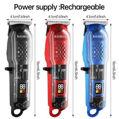 Retro Transparent Hair Clippers for Men – Electric Trimmer with LCD Display, USB Rechargeable Beard Clipper for Pompadour Fade Styles, Cordless Home Barber Tool, Red Black Blue