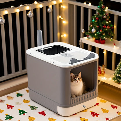 Enclosed Cat Litter Box with Odor Control – Extra Large Covered Design, High Privacy, Easy Clean Modern Cat Toilet for Multiple Cats | Includes Garbage Bags | White, Pink & Yellow