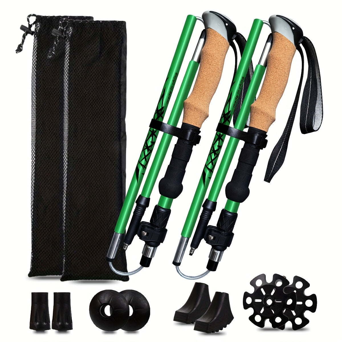 Lightweight Aluminum Trekking Poles 2-Pack – Folding Hiking Sticks with Cork Ergonomic Grip, Sweat-Absorbing Handle, Adjustable Walking Poles for Hiking, Camping & Mountain Travel