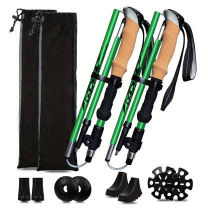 Lightweight Aluminum Trekking Poles 2-Pack – Folding Hiking Sticks with Cork Ergonomic Grip, Sweat-Absorbing Handle, Adjustable Walking Poles for Hiking, Camping & Mountain Travel