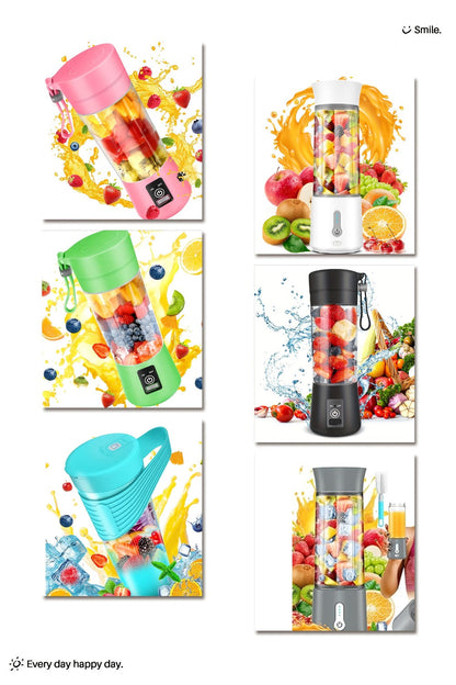 Mini Blender USB Rechargeable 380ml - 6-Blade 22000RPM High-Speed Portable Blender Cup, 304 Stainless Steel, Self-Cleaning, for Smoothies, Shakes & Protein Drinks, Home, Office & Travel, Pink Green Black