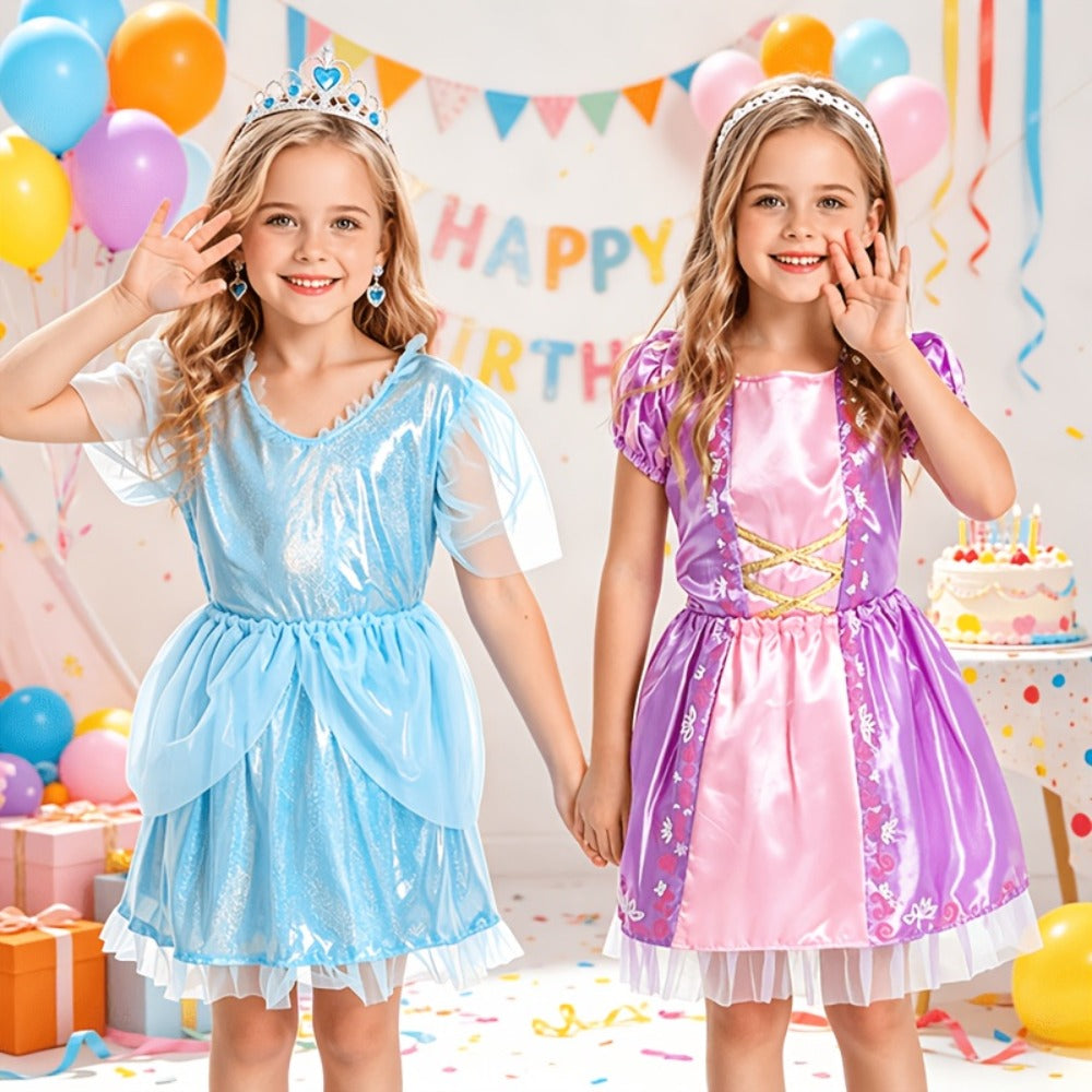 Girls Princess Dress Up Costume Set 14pcs – 5 Role Play Outfits with Crowns, Earrings & Storage Box, Toddler Princess Costumes for Girls Ages 3-6, Birthday Gift